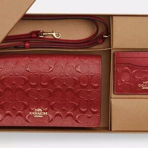 Boxed Anna Foldover Clutch Crossbody And Card Case Set In Signature Leather